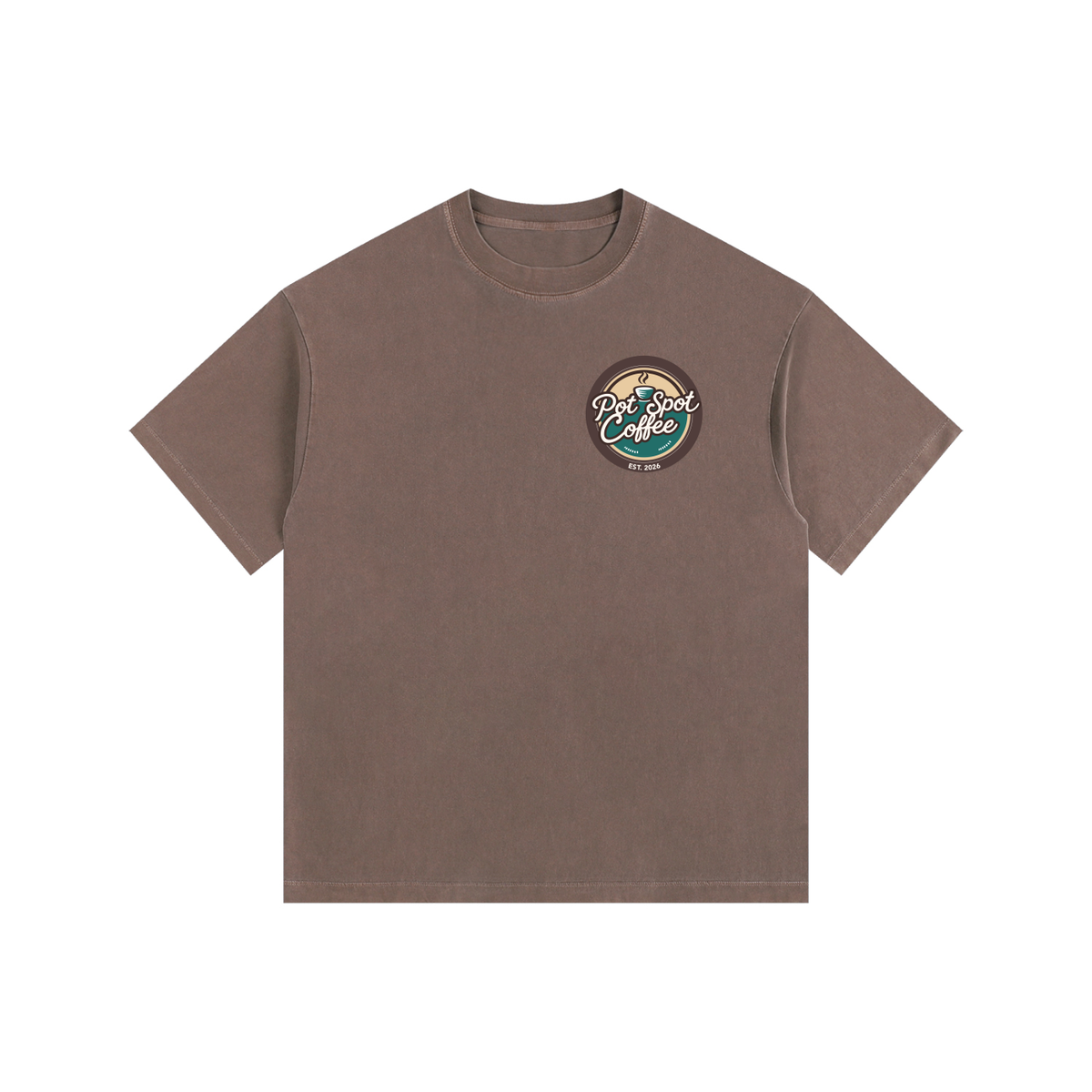 Vintage Washed Oversized Cotton T-Shirt in Coffee – front view