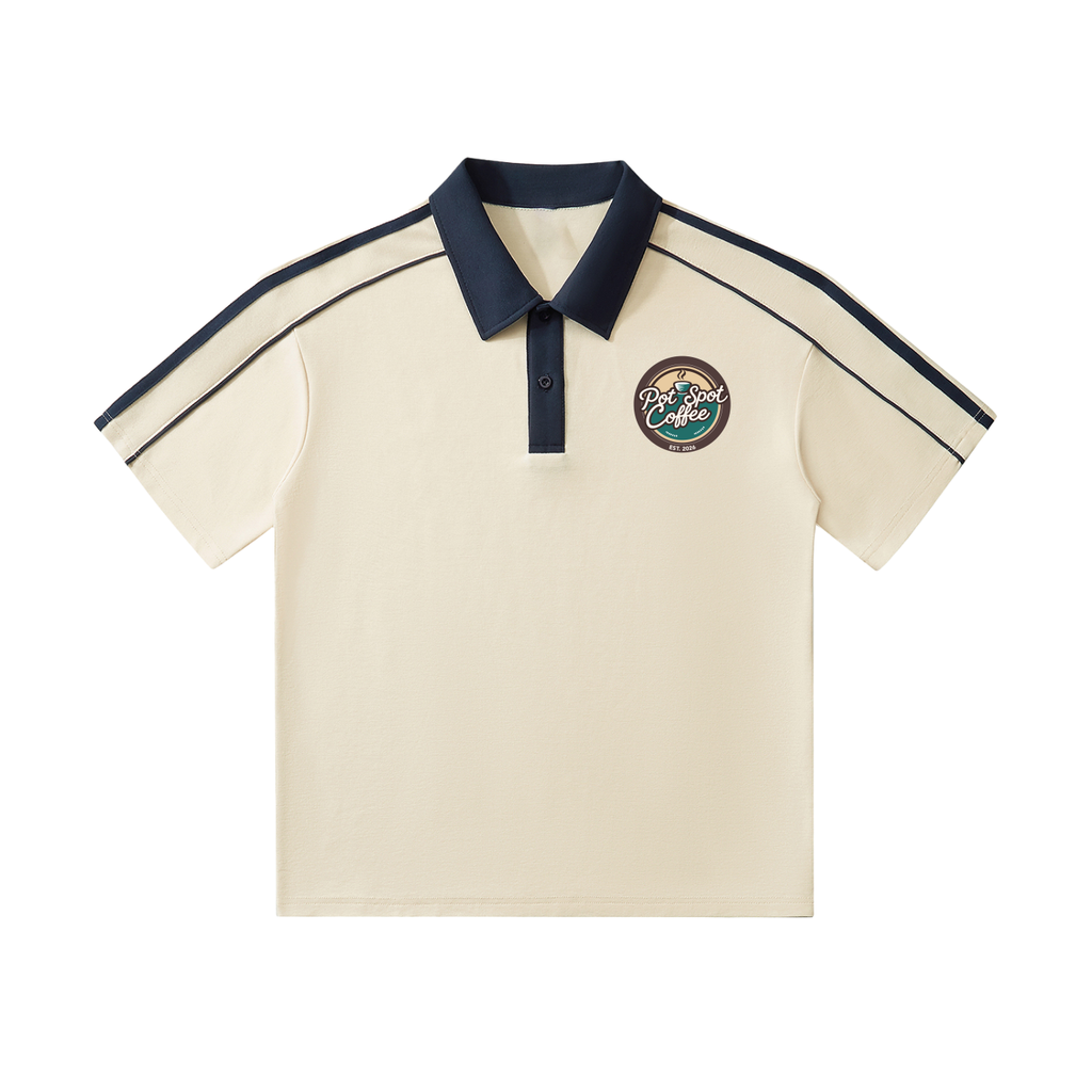Contrast Collar Short-Sleeve Polo Shirt in Mild Apricot – front view