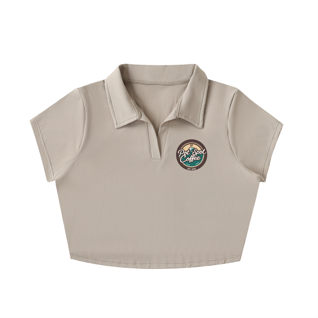 V-Neck Lapel Crop Top in Light Coffee – front view