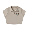 V-Neck Lapel Crop Top in Light Coffee – front view