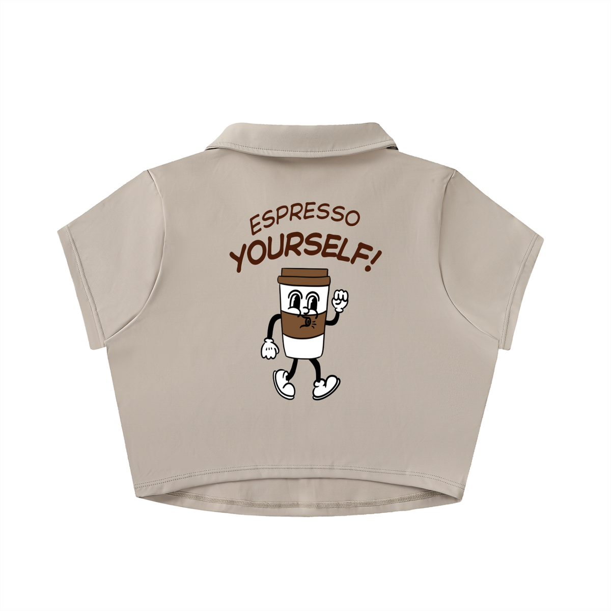 V-Neck Lapel Crop Top in Light Coffee – back view