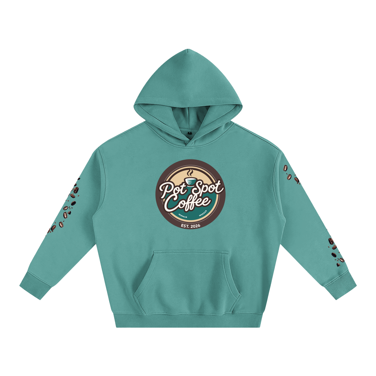 Oversize Fleeced Hoodie in Medium Green – front view