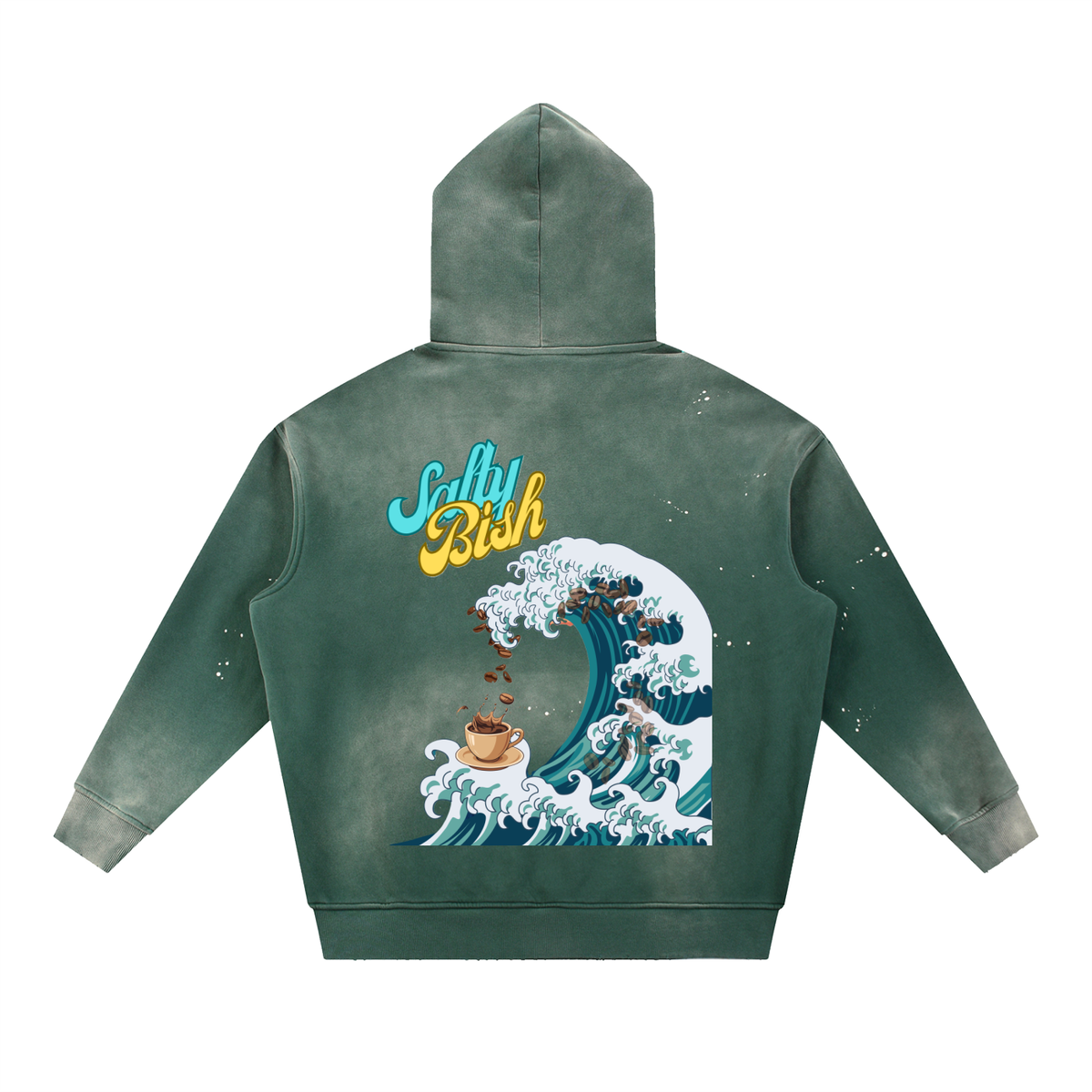 Vintage Washed Frayed Fleece Hoodie in Retro Green – back view