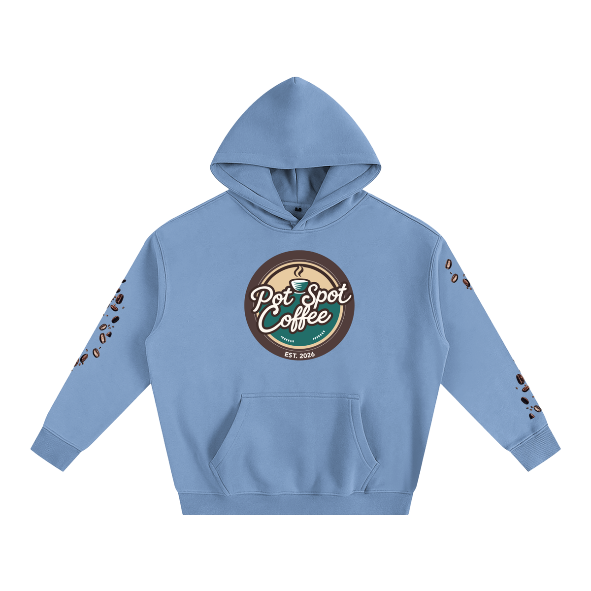 Oversize Fleeced Hoodie in Medium Blue – front view