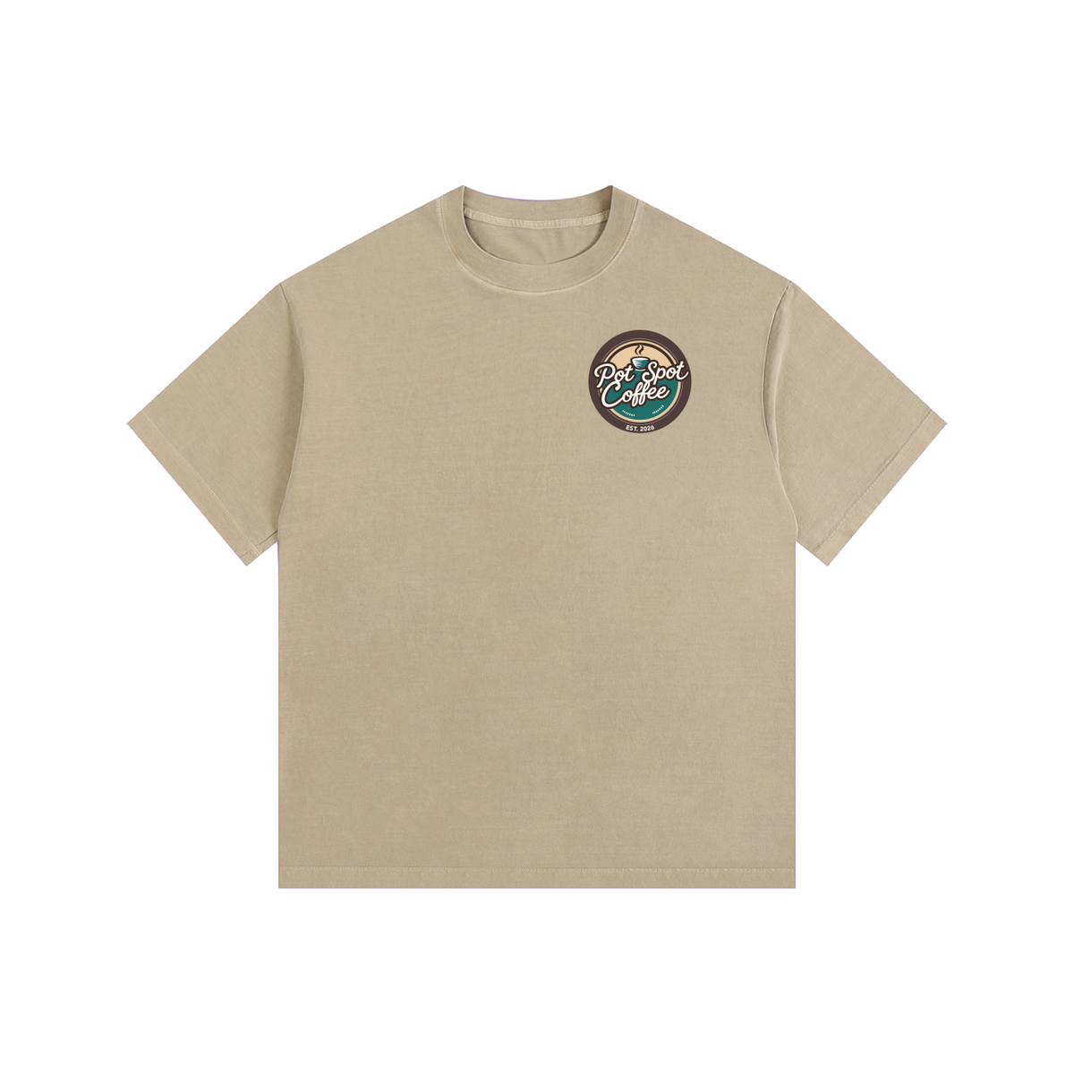 Vintage Washed Oversized Cotton T-Shirt in Khaki – front view